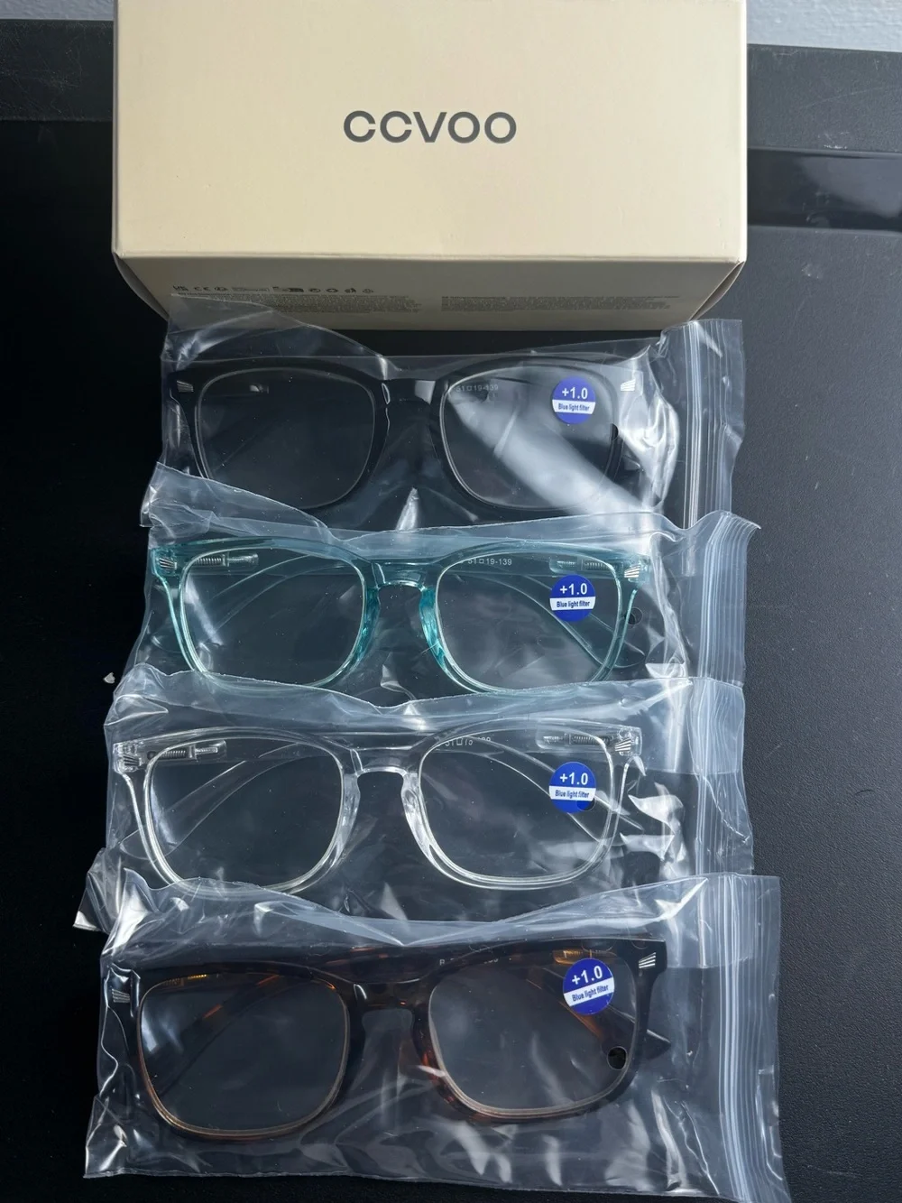 NEW 4 Pairs CCVOO +1.0 Blue Light Reading Glasses Black Teal Clear Tortoise Eye